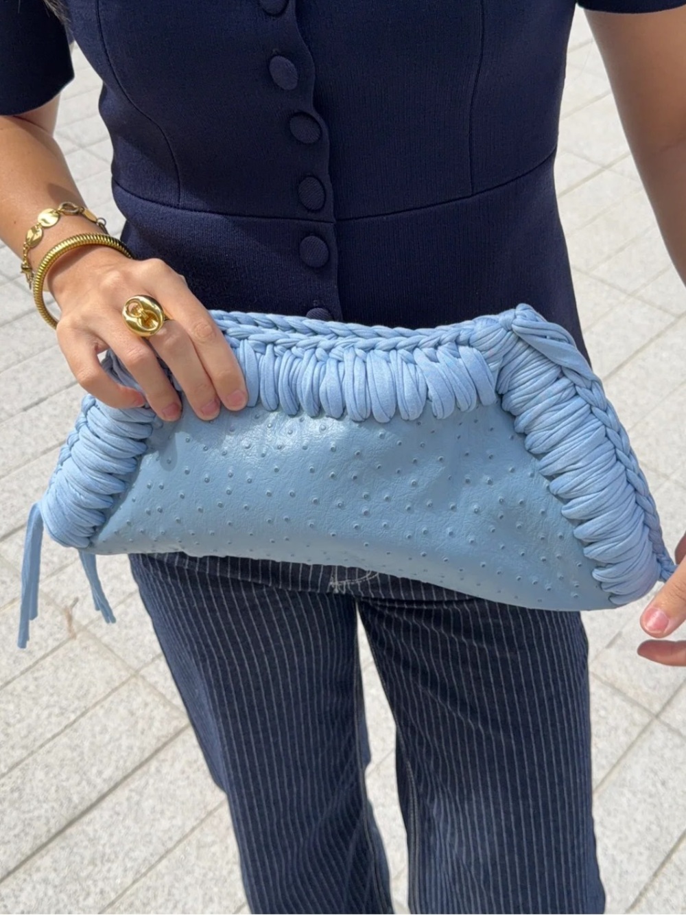 Inedito Erica Light Blue Braided Clutch Bag - Women